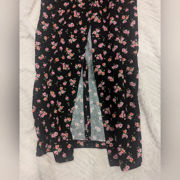 NWT ZARA Black and Pink Floral High Waisted Midi Skirt with Belt - Picture 6 of 7
